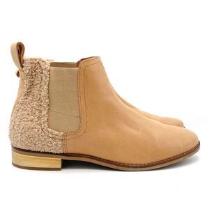 Toms Ella Chelsea Boots Skip On Booties in Honey Leather Faux Shearling Size 9.5